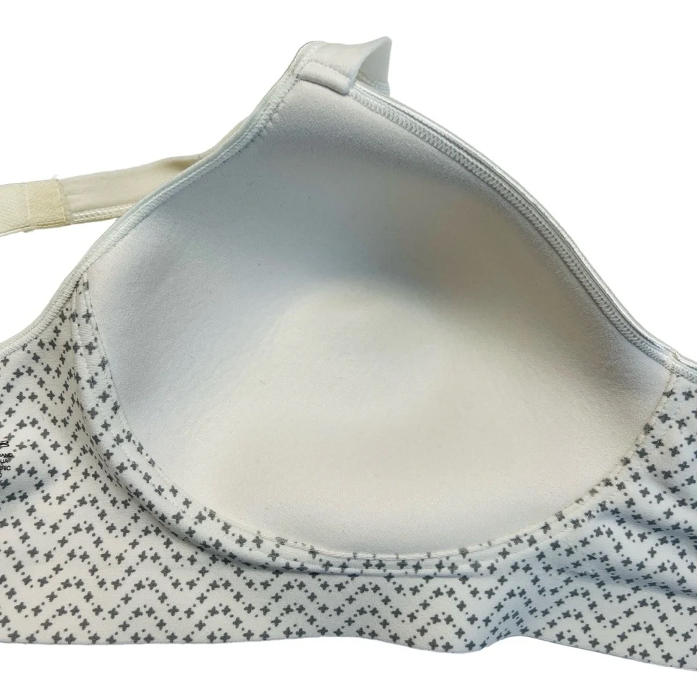 Hanes Size XL+ Bra White Gray Wireless Multiway Padded Adjustable Pattern MHW199
